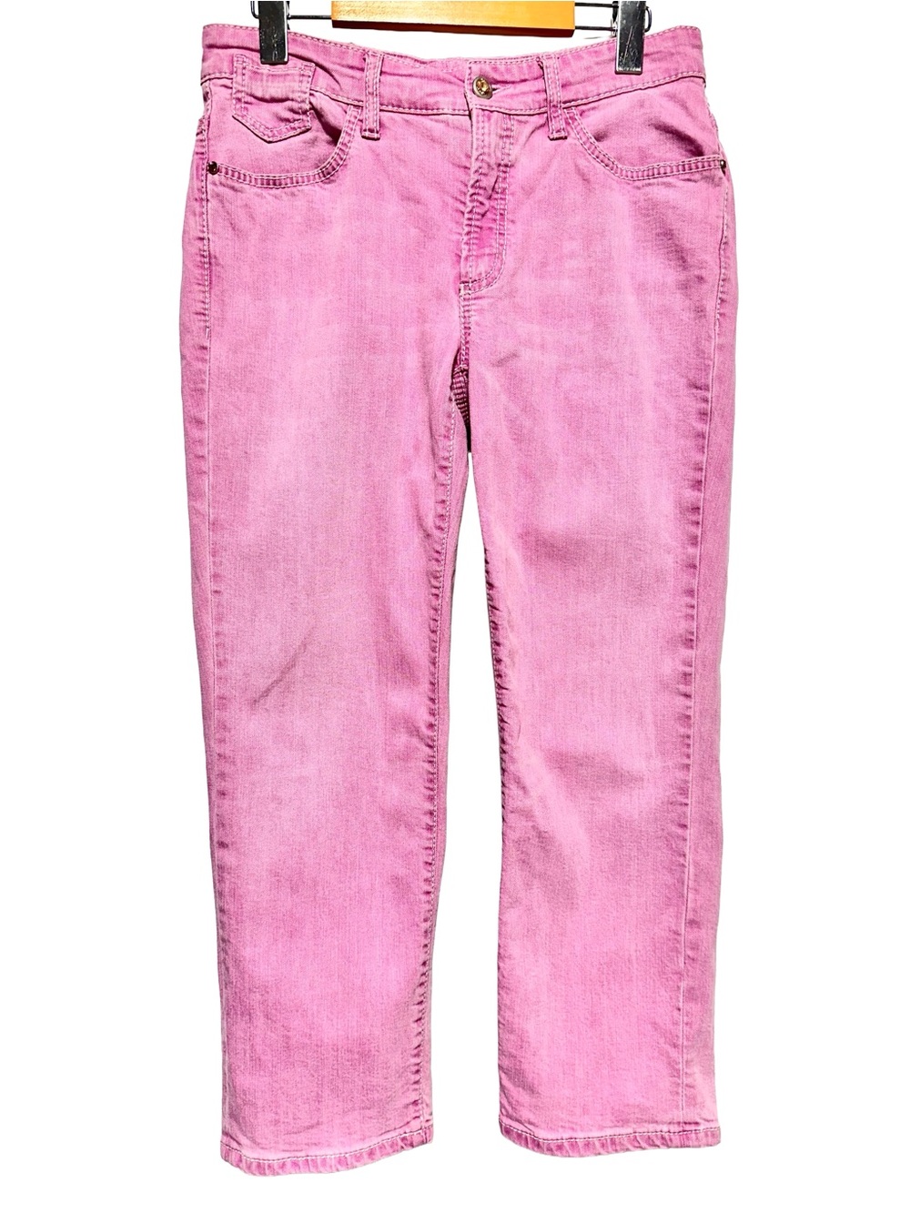 CAMBIO Pink Cropped Straight Leg Jeans Crystal Button Barbiecore